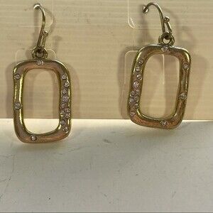 Lia Sophia Gold Tone Rectagle With Clear Crystal Dangle Earrings